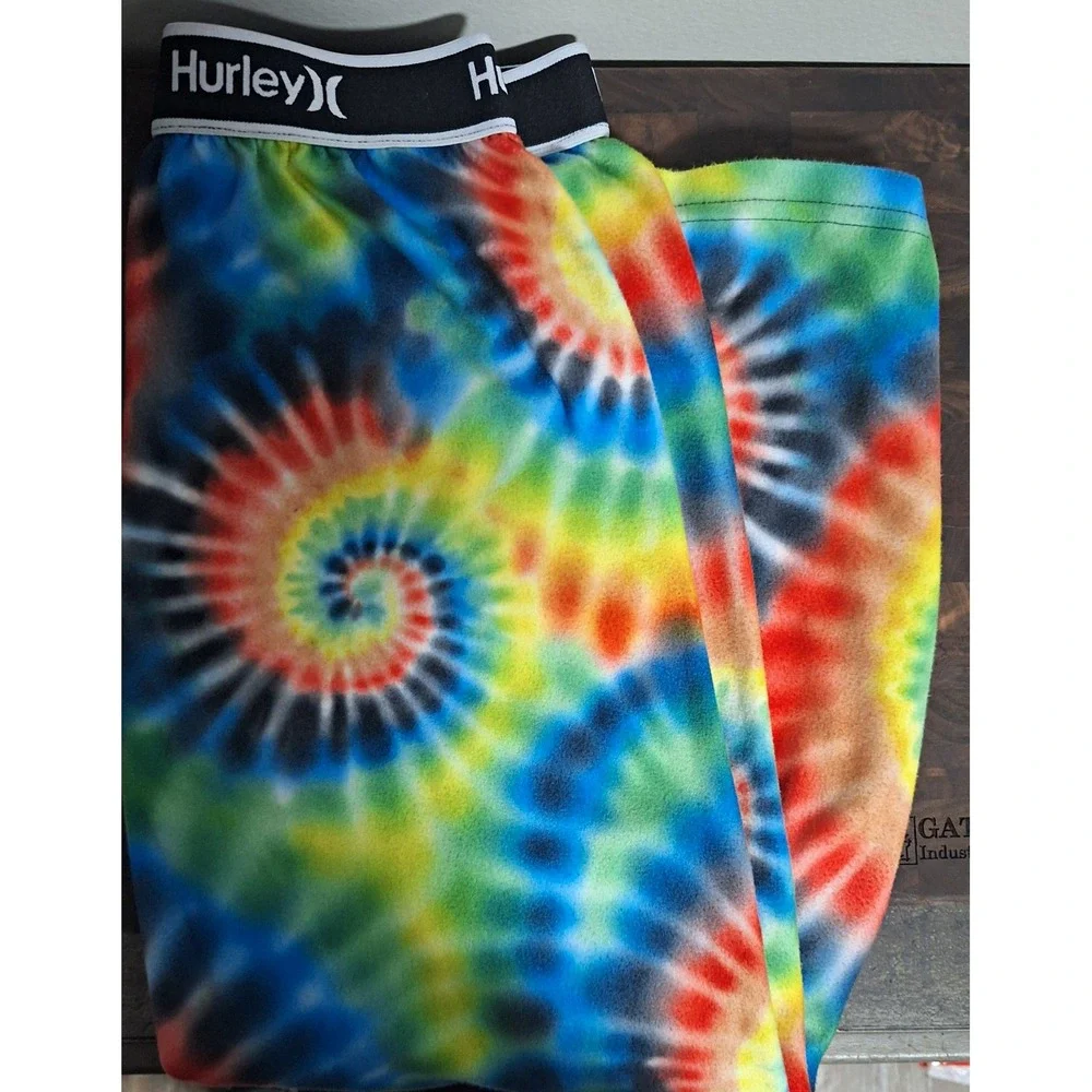 Hurley Boys Pajama Pants Fleece Tie Dye Rainbow Plush Sleep Pants Size 10